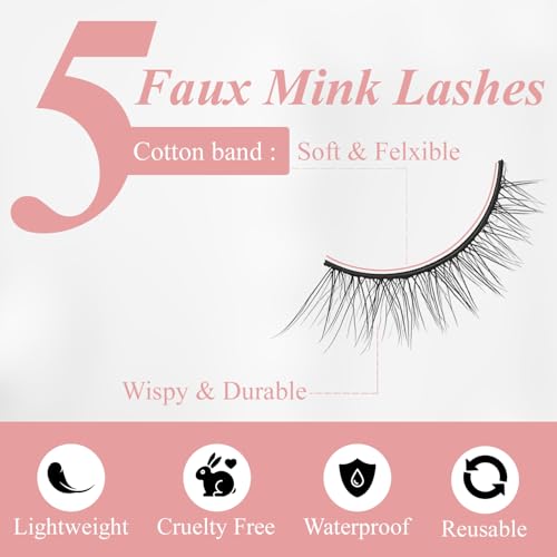 Profusion Cosmetics Colour Spell Natural Wispies 5 Pair Faux Mink False Eyelashes - Lightweight and Comfortable, Reusable & Easy to Apply Lashes for an Eye-Catching Look