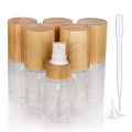 COSIDEA 6 pcs Empty 1oz / 30ml bamboo lid clear glass spray bottle with fine mist despenser head for liquid perfume toiletries, toner bottles
