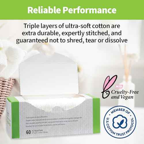 ForPro Premium Pure & Simple XL Facial Pads, Triple Layered Ultra Soft Disposable Makeup Remover Pads, 100% Vegan & Cruelty-Free, 60-Count