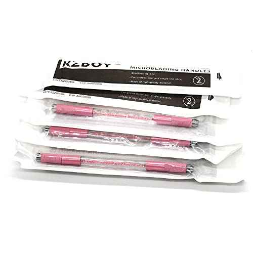10 KZBOY Pink Microblading Handles Double Ends with Lot # and Expiration Date (Pink)