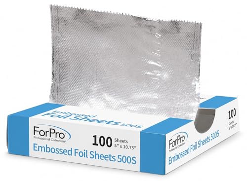 ForPro Professional Embossed Pop-Up Hair Foil Sheets, 5 x 10.75 in, 100 Count, Pre-Cut Aluminum Foils