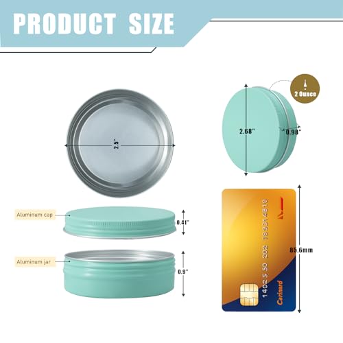 2 oz Tins with Lids for Salve 48 Pack Salve Tins 2oz Tins Container Round Cosmetic Tin Jars Ideal Candle Jars Aluminum Tin Cans with Screw Lids for Powder, Spice,Salve,Candles(Mint Green)