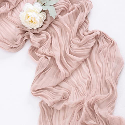 Socomi Cheesecloth Table Runner 10ft Gauze Boho Rustic Dusty Pink Cheese Cloth Table Runner for Wedding Bridal Shower Fall Thanskgiving Decoration