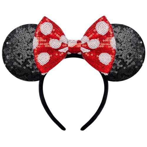 Handmade Sparkly Mouse Ears Headband for Adults & Kids | Upgraded Wide Band |Velvet Non-Slip Band, All-Day Comfort
