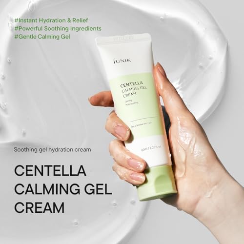 IUNIK Centella Calming Gel Cream Vegan Non-Sticky Moisturizing Blemish Care w/Centella Asiatica Tea Tree Soothes Acne Rosacea Oily & Sensitive Skin Korean Skincare