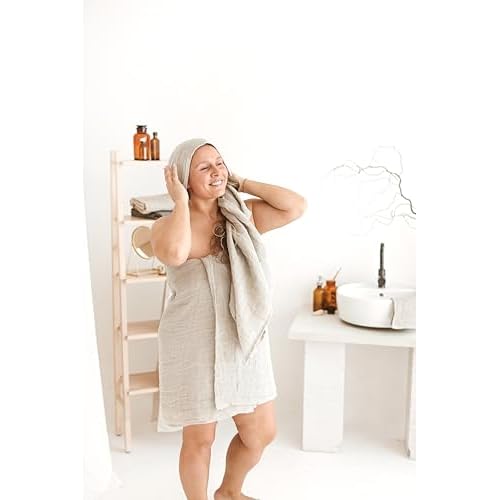 100% Natural Linen Bath Towel - Lightweight Quick-Dry Absorbent Exfoliating Linen Towel - Open Weave Hair Drying Towel