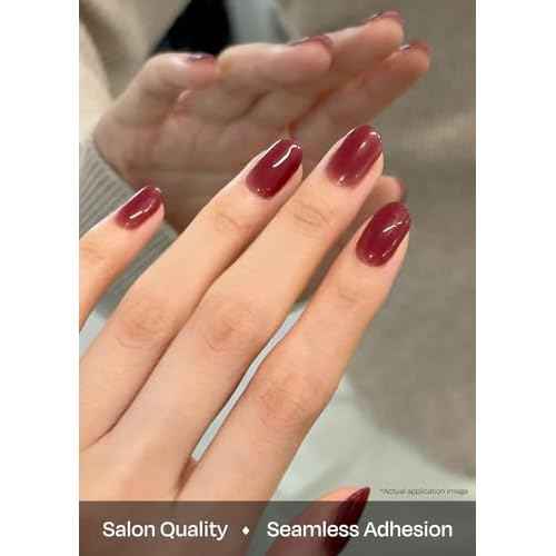 ohora Semi Cured Gel Nail Strips (N Wine Veil) - Works with Any Lamps, Salon-Quality, Long Lasting, Easy to Apply & Remove - Includes 2 Prep Pads, Nail File & Wooden Stick