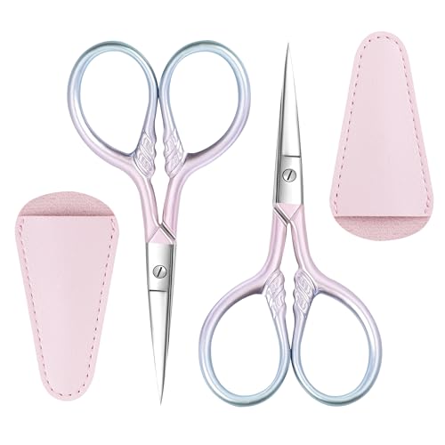 Professional Stainless Steel Eyebrow Scissors for Men Women, 2 Pack with Cases