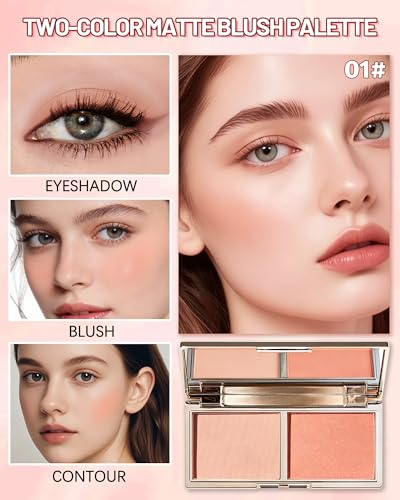 LYSdefeu Blush Palette with Brush - Matte Peach & Pink Shades