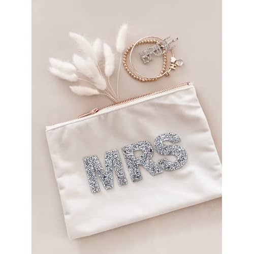 ModParty Mrs Makeup Velvet Bag | Bride Cosmetic Pouch Sparkle Letter Mrs| Bridal Shower Gift Idea Natural