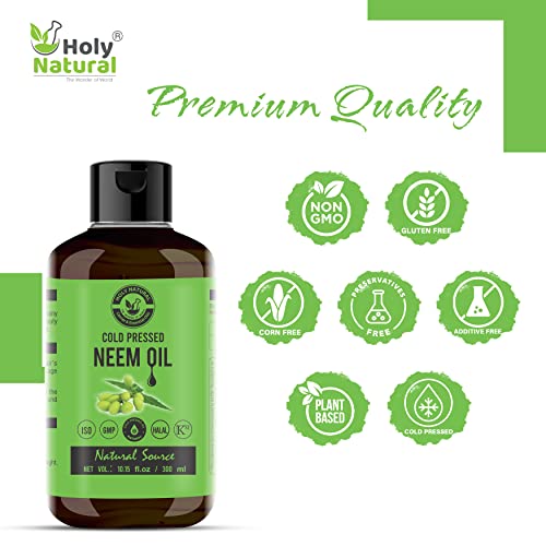 Neem Oil (10.15 fl oz) 100% Pure & Natural, Virgin Cold Pressed Neem oil, Good for dry skin to moisturize, Dandruff free hair