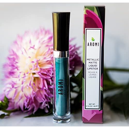 Aromi Green Metallic Liquid Lipstick | Turquoise Teal-Green Lip Color with Shimmery Finish, Vegan, Cruelty-free, Smudge Proof, Long-lasting, Handmade (Mermaid Tail)