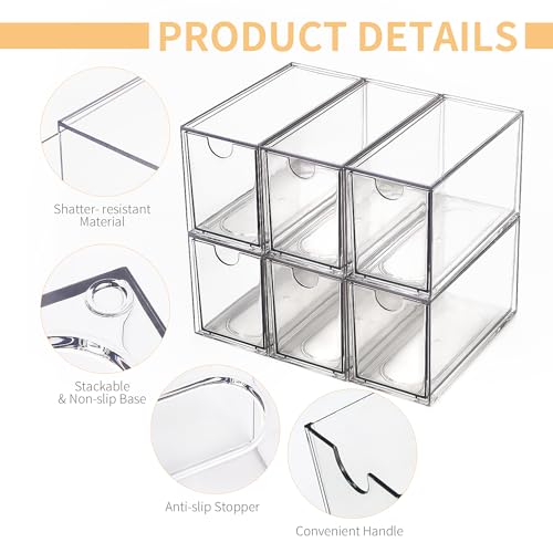 Desk Organizer with Drawers, Stackable Plastic Storage Drawers for Makeup or Desk Organization, Cabinets for Office Dressing Countertop Bathroom Bedroom (6 Packs)