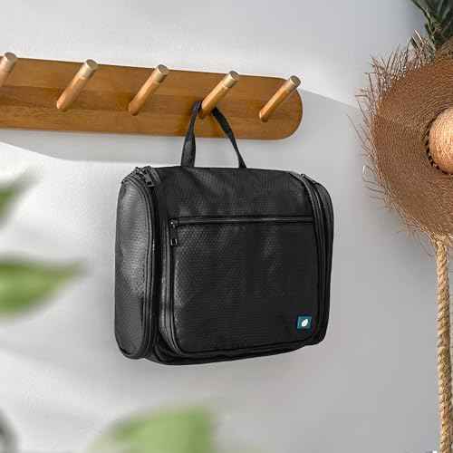 PAVILIA Large Hanging Toiletry Bag Travel Bag Women Men, Cosmetic Organizer, Water Resistant Makeup Bag Accessories Toiletries, Travel Essentials Kit, Black