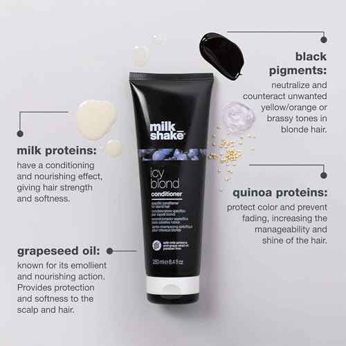 milk_shake icy blond conditioner | award winning toning conditioner with black pigment to neutralize yellow and brass in platinum blonde hair | hydrates and brightens cool tones