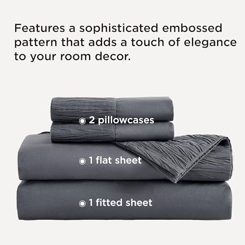 Bedsure King Size Sheets Grey - Soft Sheets for King Size Bed, 4 Pieces Hotel Luxury King Sheets, Easy Care Polyester Microfiber Cooling Bed Sheet Set