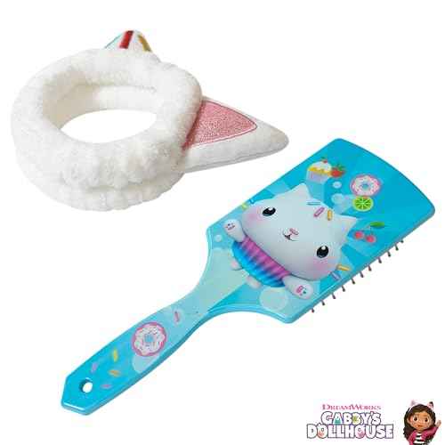 LUV HER Kids Hair Brush & Spa Headband Set for Girls - with Gabby's Dollhouse characther Cakey - Fun Grooming Kit for Detangling, Styling & Skincare - Soft & Stretchy One Size, Ages 3+
