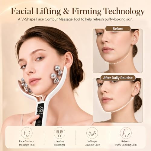 SZMDLX White & Gold 8-Roller 3D Face Massager with LCD Screen for Women