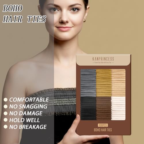Kanprincess Nylon Hair Ties 100PCS No-Damage Soft Elastic Bands for Women, Brown White Mixed Color