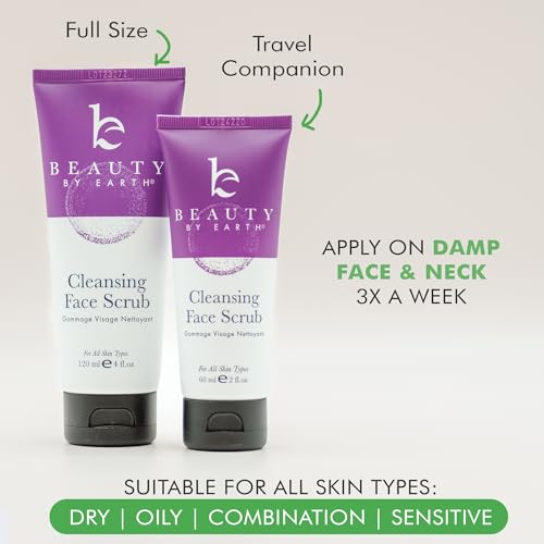 Organic Facial Scrub Exfoliator - USA Made, Gentle for Sensitive Skin
