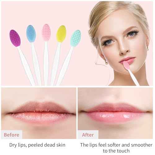 50 Pcs Lip Scrub Brush,Lip Scrubber Exfoliator,Double-Sided Silicone Lip Brush Tool for Men Women Lip Lightening, Lip Exfoliator Scrubber Tool for Dark Lips