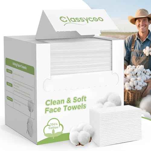 Classycoo XL Disposable Face Towel, 100% Cotton Ultra-Soft for Sensitive-Skin Facial Wipes Cleansing Towels, Odor-Free, Makeup Remover Cloths for Travel, Home Hand Dry Wipe(12 x 10 in, 50 Count)