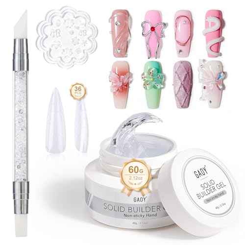 GAOY 60g Solid Builder Gel for Nails, Non-Sticky Hand 3D Sculpting Hard Gel for Art Carving Modeling and Extension, Clear