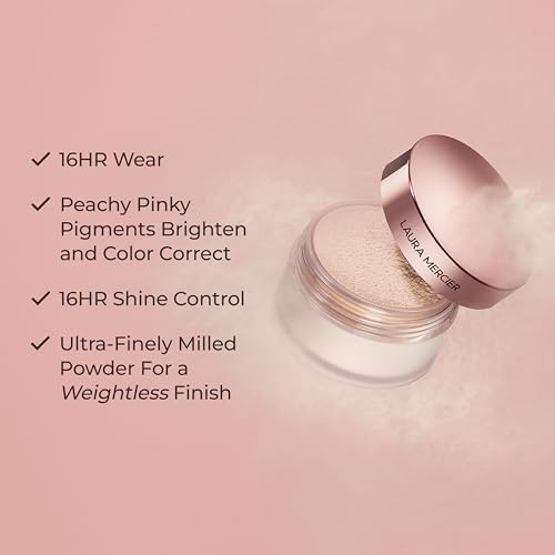 Laura Mercier Translucent Loose Setting Powder in Shade Tone-Up Rose: 24 HR Shine Control, Soft Matte Finish, Best for Normal to Oily Skin, For Enlivening Fair to Medium Skintones + Velour Puff Bundle