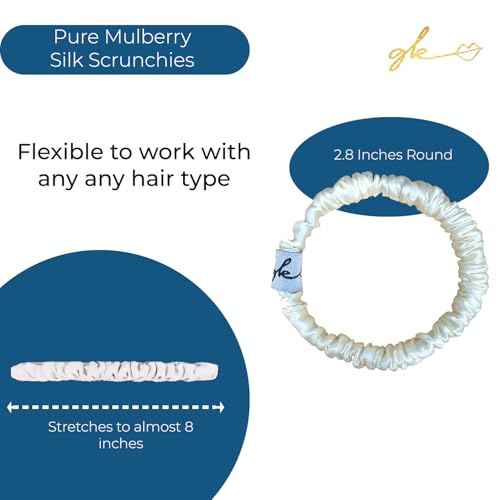 Silk Scrunchies for Women No Damage Mulberry Silk No Slip 4 Pack-Elastic Ponytail Girls Hair Ties | Skinny Hair Ties for Thin Thick Wavy or Curly Hair | No Crease for Sleep and Sports (4, Neutral)