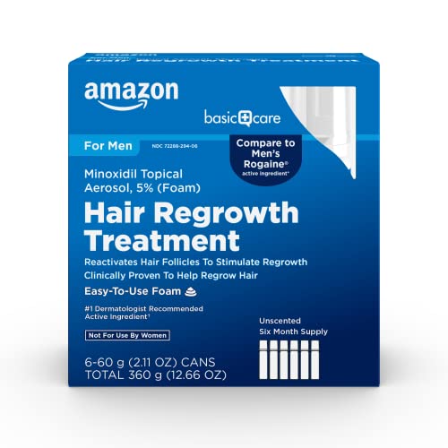 Amazon Basic Care Minoxidil 5% Foam Aerosol for Men, 2.11 oz, 6-Pack