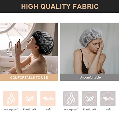 Aquior Extra Large Shower Cap for Women Men, Waterproof Satin EVA Hair Cap 4-Pack