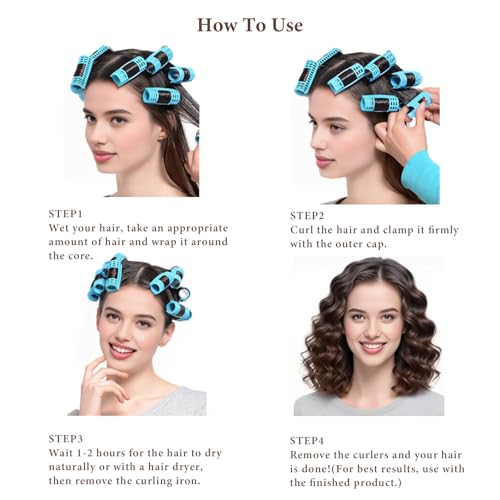 MOODKEY Heatless Hair Curlers Set - 24 Small Double Layer Plastic Rollers for Natural Curls & Waves