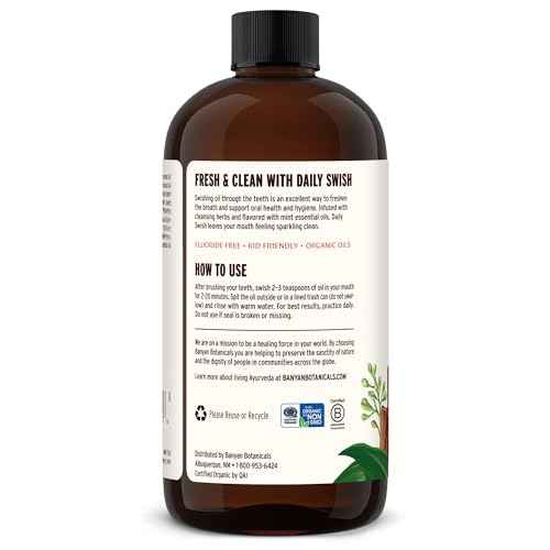Banyan Botanicals Cinnamon Daily Swish ? Organic Ayurvedic Pulling Oil with Coconut Oil ? Mouthwash for Fresh Breath and Sparkling Oral Health* ? 24 oz ? Non GMO Sustainably Sourced Vegan