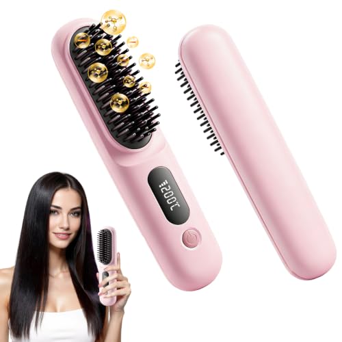 GHSLZE Go Brush Pro Cordless Hair Straightener Brush - 79 Teeth, Fast Heat, 40 Min Runtime