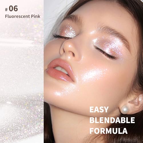 Color Nymph Makeup Highlighter Glitter Stick, Liquid Gel Highlighter For Face Eye Body Chameleon Shimmer Glow Makeup Highlighters With Sponge Tip - 06# Silver Gradient