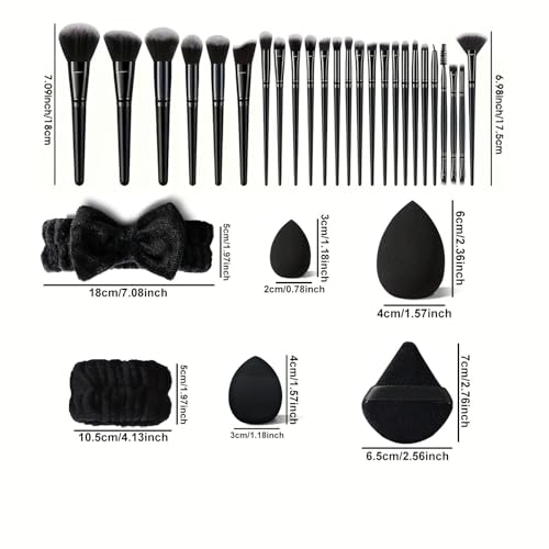 36-Piece Black Makeup Brush Set with Synthetic Bristles