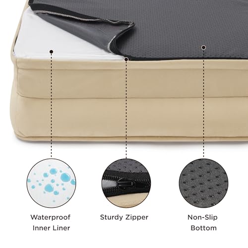 Bedsure Small Orthopedic Dog Bed - Washable Bolster Dog Sofa Beds for Small Dogs, Supportive Foam Pet Couch Bed with Removable Washable Cover, Waterproof Lining and Nonskid Bottom Couch, Light Khaki