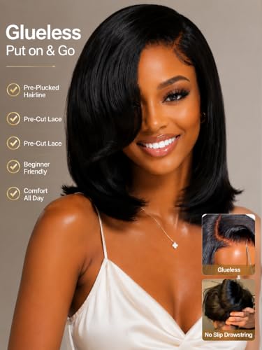UNICE 7x5 Lace Closure 12" Layered Bob Wig with Side Bangs