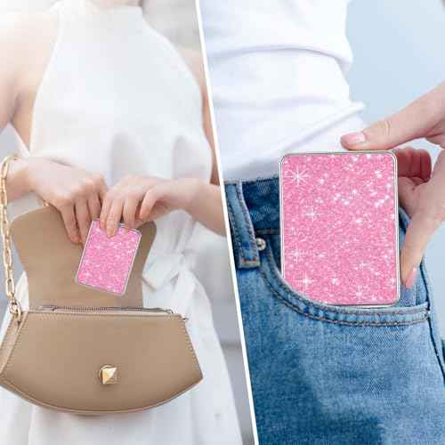 Pocket Mirror, Small Travel Mirror with Magnification, Portable Double-Sided Magnifying Cosmetic Mirror for Daily (2 Shiny)