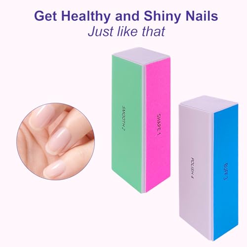 4 Pack Nail Buffer Blocks Set for Shiny Nails - Multi-Grit Nail Files for Natural & Acrylic Nails