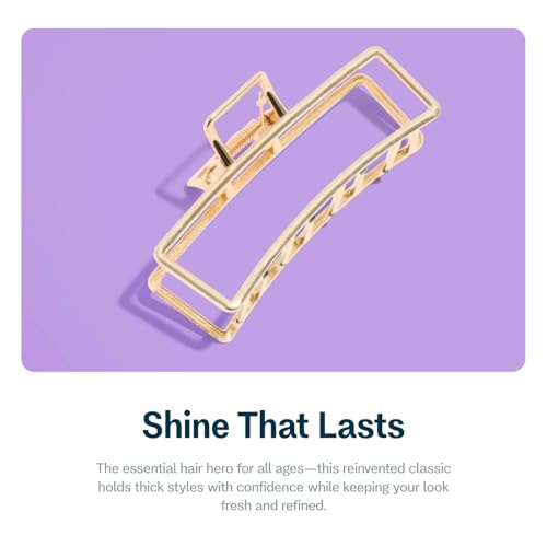 Gimme Beauty Gold Rush Claw Clip - Metal, Rectangle Clip for Long, Thick & Curly Hair - Features Gripped Tips for Firm, All-Day Hold - Comfortable & Fashionable