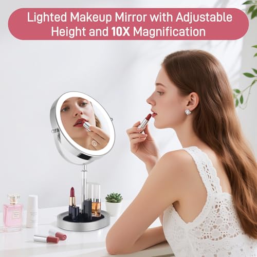 JOYOHMLTD Matte Black Rechargeable Lighted Makeup Mirror 8-inch Dual-Sided 1X/10X with Touch Control & Dimmable Lights