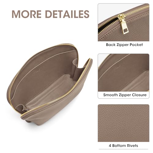 Kattee Leather Makeup Bag, Travel Cosmetic Bag Set, Toiletry Bag Organizer for Women, 2-PACK, Khaki