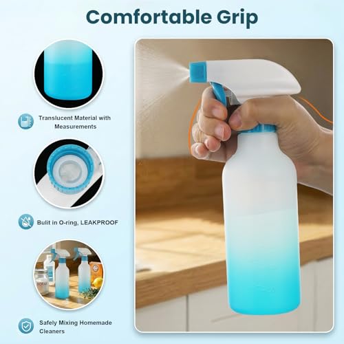 12oz Refillable Spray Bottles 2 Pack - Adjustable Mist & Stream