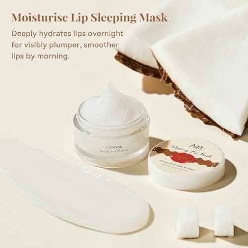 ANAI RUI Coconut Lip Scrub & Lip Mask Set with Shea Butter, Lip Scrubber Exfoliator Enriched with Vitamin E, Sugar Scrub for Dry Lips, Hydrating Lip Mask for Overnight Use, Christmas Gifts for teens