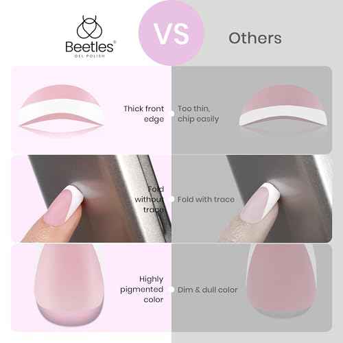 Beetles French Tips Press On Nails: 224 Pcs Pink French Tip Nails Short Almond Fake Nail Tips, Soft Gel Nail False Nails No Need to File DIY Art Design Gifts for Women