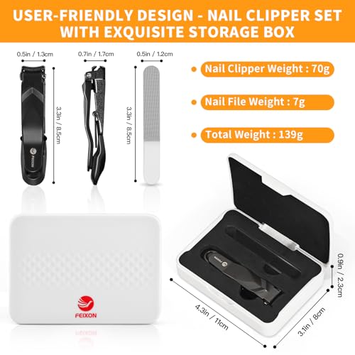 FEIXON Nail Clippers for Men Women with Catcher,Heavy Duty No Splash Ultra Sharp Fingernail Clipper & Toenail Clippers,Nail Cutter with Nano Nail File for Adult,Seniors,Home,Travel,Gifts