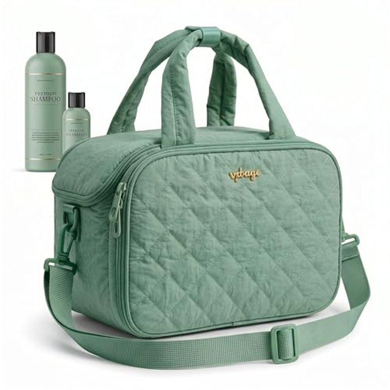 Large Quilted Toiletry Bag for Women with Removable Divider