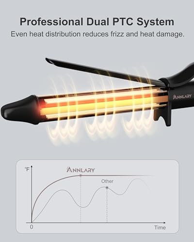 ANNLARY 1 Inch Black Titanium Ceramic Curling Iron with LED Display - Travel Dual Voltage