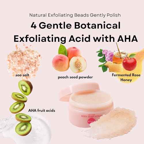 Pelican Soap Cream Body Scrub with Sea Salt, Peach Extract & Aloe Vera, Full Body Scrub Exfoliant Dead Skin Remover for Sensitive Skin & Rough Skin, Turns into Creamy Foam with Net from Japan, 6.35 Oz